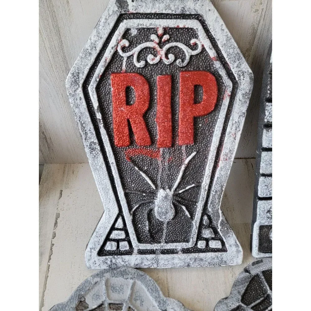 Glitter spider skull creepy‎ Tombstone Halloween set web prop